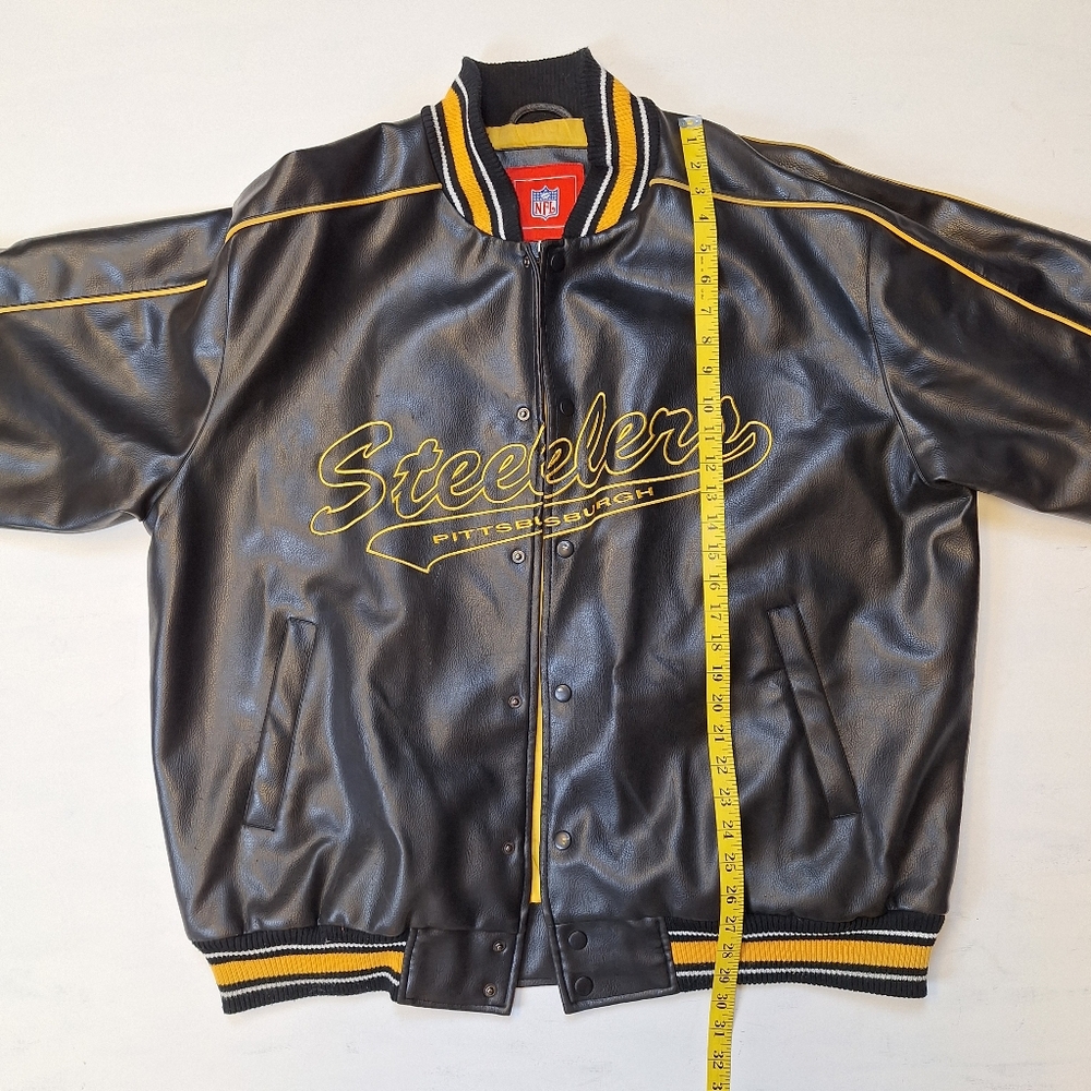 NFL Pittsburgh Steelers Black Faux Leather Jacket with gold detail - Picture 4 of 9